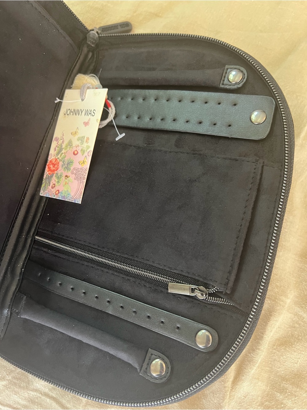 NWT Johnny Was Black Embroidered Clutch Wallet with Pink, Teal & Yellow Accents - Picture 7 of 11